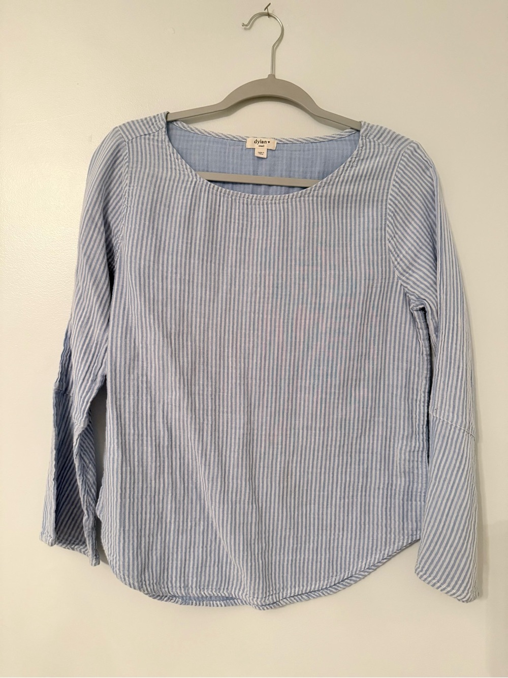 dylan Light Blue and White Striped Long Sleeve cotton Blouse